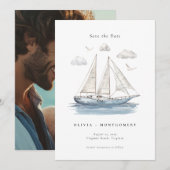 Elegant Waterverf zeiljacht Save the Date Kaart (Voorkant / Achterkant)