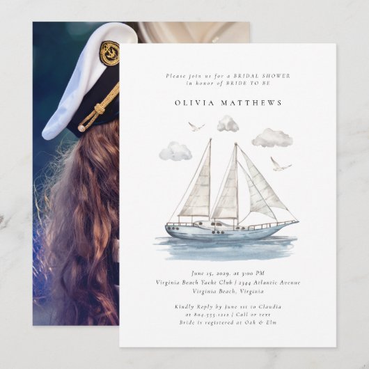 Elegant Waterverf zeiljacht Vrijgezellenfeest Kaart (Voorkant / Achterkant)