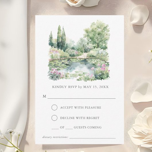 Elegant Waterverf zomertuinlandschap RSVP Kaartje