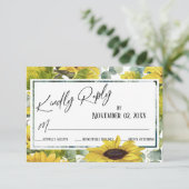 Elegant Waterverf Zonnebloem & Eucalyptus RSVP Kaartje (Staand voorkant)