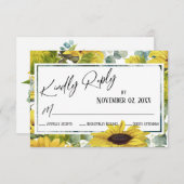 Elegant Waterverf Zonnebloem & Eucalyptus RSVP Kaartje (Voorkant / Achterkant)