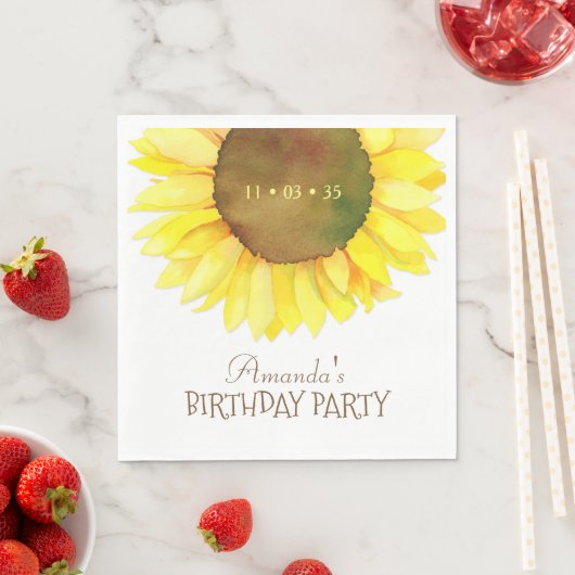 Elegant Waterverf Zonnebloem Verjaardagsfeest Servet (Insitu)