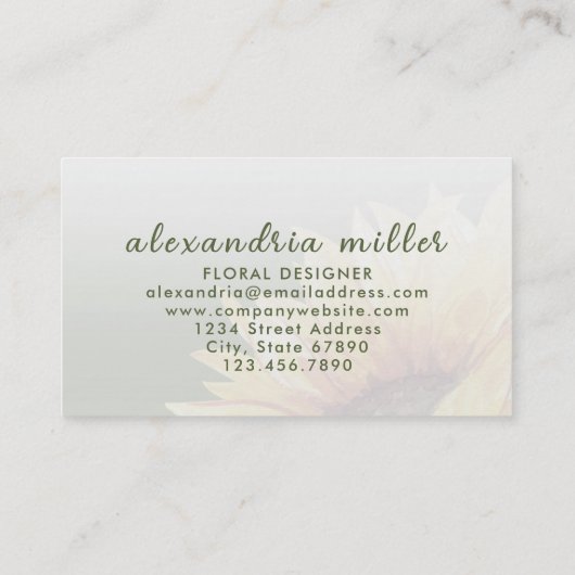 Elegant Waterverf Zonnebloem Visitekaartje (Achterkant)