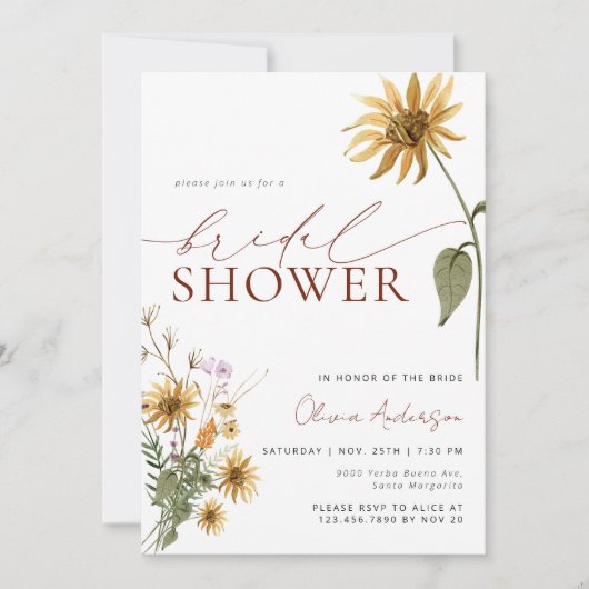 Elegant Waterverf Zonnebloem Vrijgezellenfeest Kaart (Voorkant)