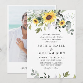 Elegant Waterverf Zonnebloemen Eucalyptus Weddensc Kaart