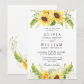 Elegant Waterverf Zonnebloemen Eucalyptus Weddensc Kaart (Voorkant / Achterkant)