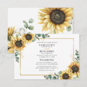 Elegant Waterverf Zonnebloemen Eucalyptus Weddensc Kaart (Voorkant / Achterkant)
