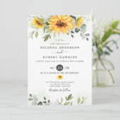 Elegant Waterverf Zonnebloemen Eucalyptus Weddensc Kaart (Staand voorkant)