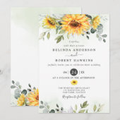 Elegant Waterverf Zonnebloemen Eucalyptus Weddensc Kaart (Voorkant / Achterkant)