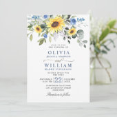 Elegant Waterverf Zonnebloemen Eucalyptus Weddensc Kaart (Staand voorkant)