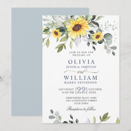 Elegant Waterverf Zonnebloemen Eucalyptus Weddensc Kaart