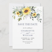 Elegant Waterverf Zonnebloemen Eucalyptus Weddensc Save The Date (Voorkant)