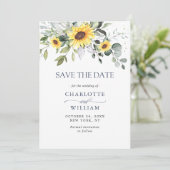 Elegant Waterverf Zonnebloemen Eucalyptus Weddensc Save The Date (Staand voorkant)