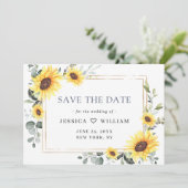 Elegant Waterverf Zonnebloemen Eucalyptus Weddensc Save The Date (Staand voorkant)