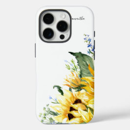 Elegant Waterverf Zonnebloemen, gepersonaliseerd iPhone 16 Pro Hoesje