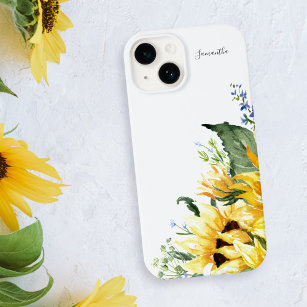 Elegant Waterverf Zonnebloemen, gepersonaliseerd Case-Mate iPhone Case
