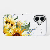 Elegant Waterverf Zonnebloemen, gepersonaliseerd iPhone 16 Hoesje (Achterkant horizontaal)