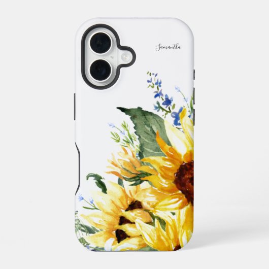 Elegant Waterverf Zonnebloemen, gepersonaliseerd iPhone 16 Hoesje (Achterkant)