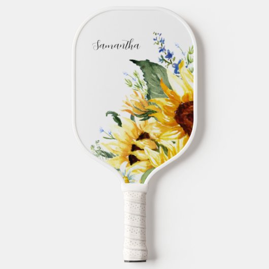 Elegant Waterverf Zonnebloemen, gepersonaliseerd Pickleball Paddle (Voorkant)