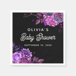 Elegant waterverf zwart paars floreel baby shower servet