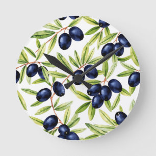 Elegant waterverf zwarte olijven naadloos patroon ronde klok