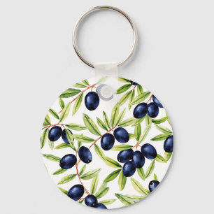 Elegant waterverf zwarte olijven naadloos patroon sleutelhanger