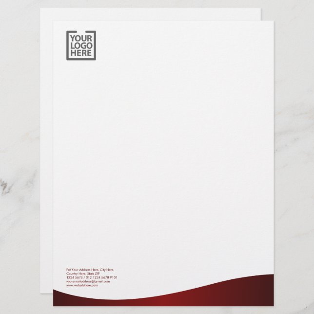 Elegant Wave Burgundy Corporate Identity Briefhoofd (Voorkant / Achterkant)
