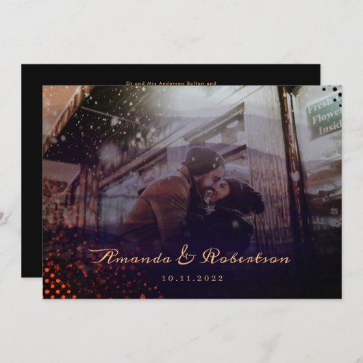 Elegant Wavy Burgundy Overlay Photo Wedding Kaart (Voorkant / Achterkant)