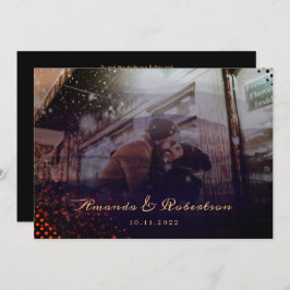 Elegant Wavy Burgundy Overlay Photo Wedding Kaart