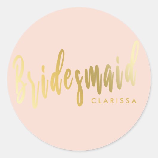 Elegant wazig roze en goudbruidsmeisje ronde sticker (Voorkant)