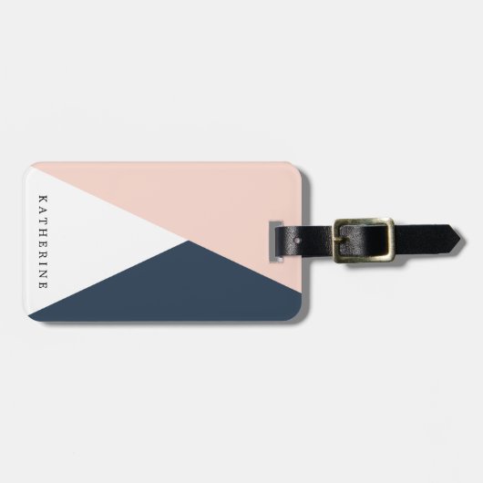 Elegant wazige roze en marinesblauwe geometrische  bagagelabel (Voorkant horizontaal)