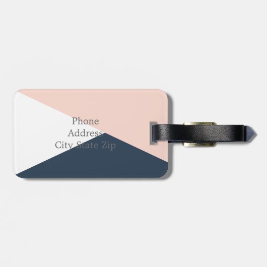 Elegant wazige roze en marinesblauwe geometrische  bagagelabel (Achterkant horizontaal)