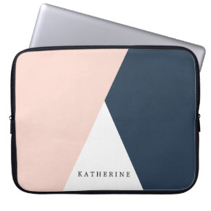 Elegant wazige roze en marinesblauwe geometrische  laptop sleeve