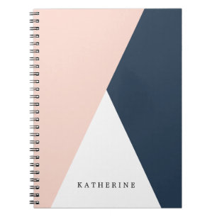 Elegant wazige roze en marinesblauwe geometrische notitieboek