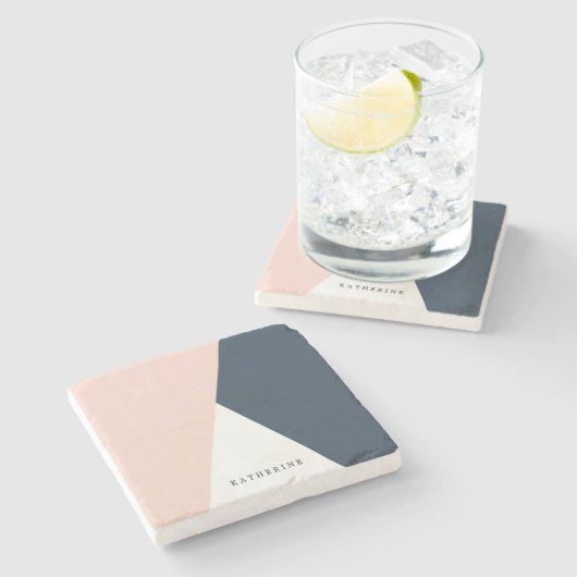 Elegant wazige roze en marinesblauwe geometrische  stenen onderzetter (Zijkant)