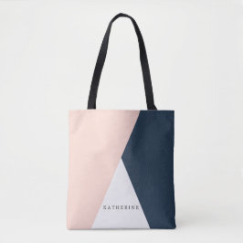Elegant wazige roze en marinesblauwe geometrische tote bag