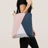 Elegant wazige roze en marinesblauwe geometrische  tote bag (Dichtbij)