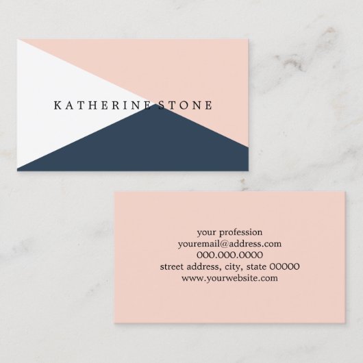 Elegant wazige roze en marinesblauwe geometrische  visitekaartje (Voorkant / Achterkant)