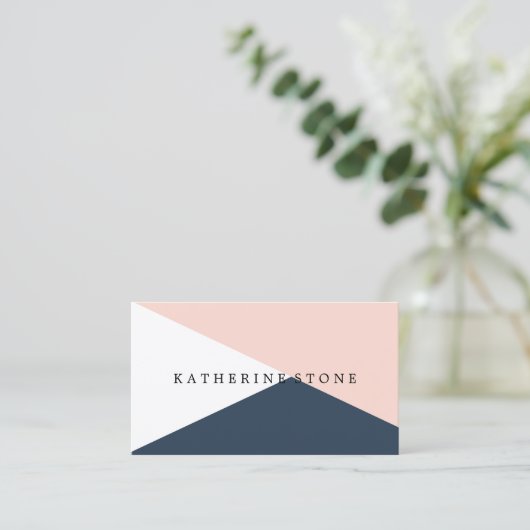 Elegant wazige roze en marinesblauwe geometrische  visitekaartje (Staand voorkant)
