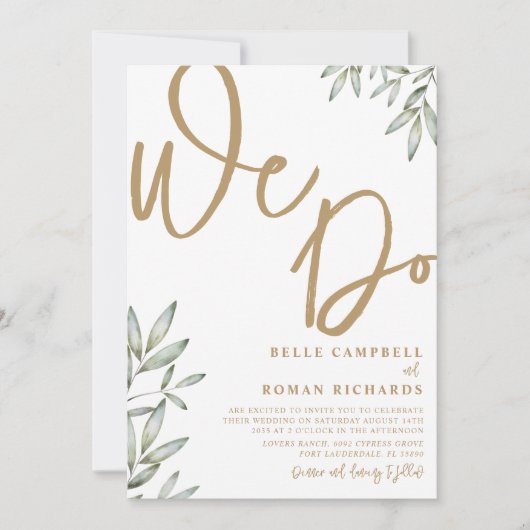 Elegant We doen Botanische en Gold Script Weddensc Kaart (Voorkant)