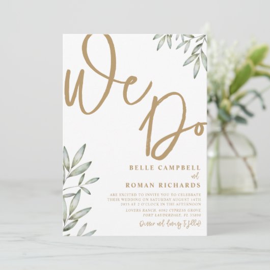 Elegant We doen Botanische en Gold Script Weddensc Kaart (Staand voorkant)