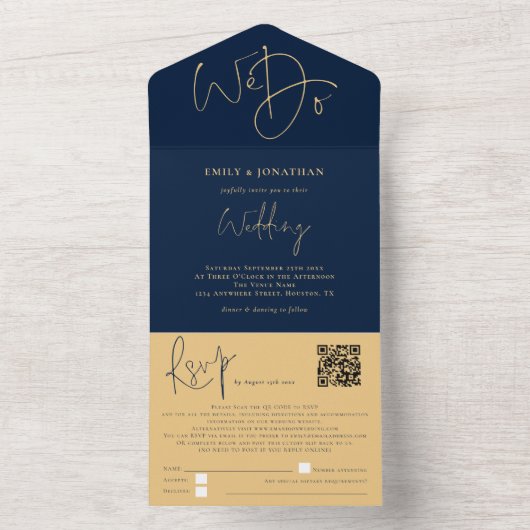 Elegant We doen een QR-code marinegoudweddenschap All In One Uitnodiging (Binnen)