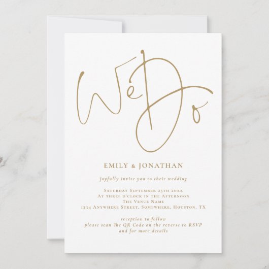 Elegant We doen Gold Script QR Code Weddenschap Kaart (Voorkant)