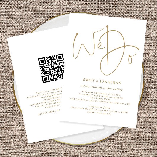 Elegant We doen Gold Script QR Code Weddenschap Kaart