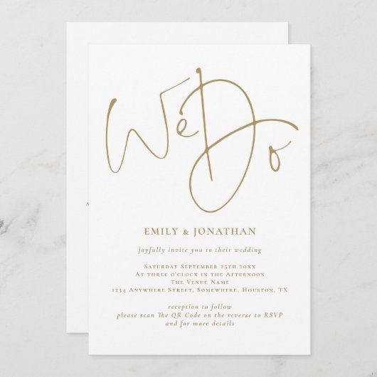 Elegant We doen Gold Script QR Code Weddenschap Kaart (Voorkant / Achterkant)