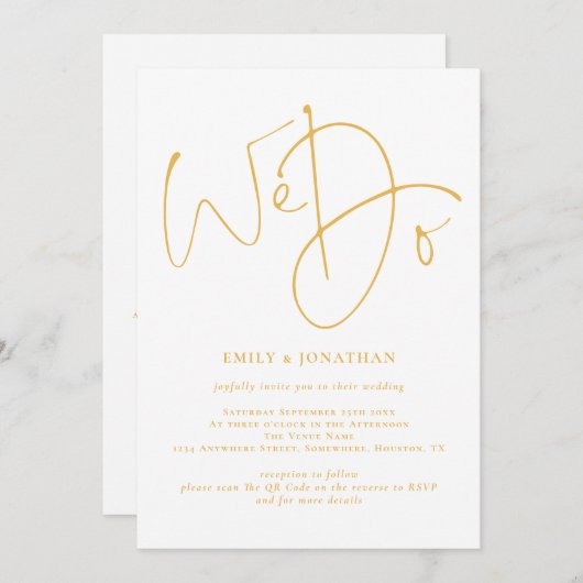 Elegant We doen het Golden Script QR-codehuwelijk Kaart (Voorkant / Achterkant)