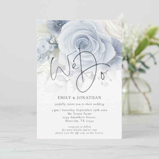 Elegant we doen overlay QR code foto bruiloft Kaart (Staand voorkant)