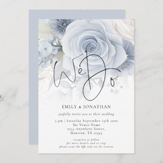 Elegant we doen overlay QR code foto bruiloft Kaart (Voorkant / Achterkant)