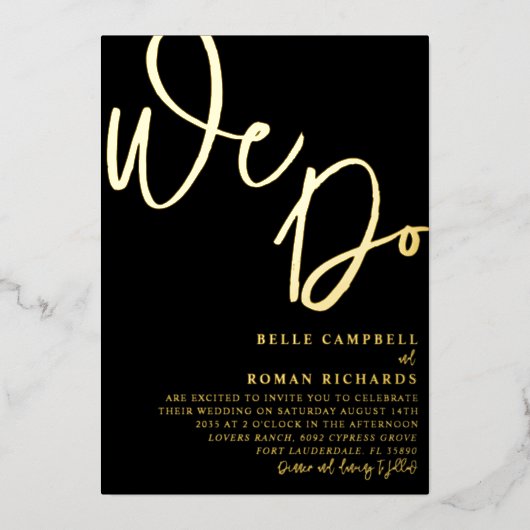 Elegant We doen Script Black en Gold Weddenschap Folie Uitnodiging (Voorkant)