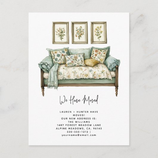 Elegant We hebben Waterverf Bloemen Verhuizen verp Aankondigingskaart (Voorkant)